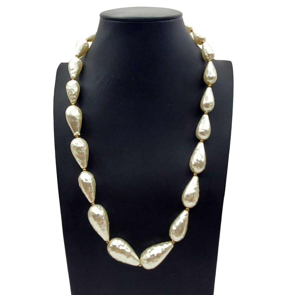 Faux Baroque Pearl Necklace Large Chunky Statement Teardrop Graduated Strand Vtg